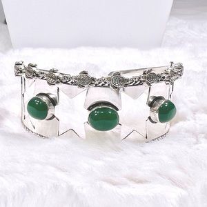 Green Onyx 925 🐢 Turtle Gemstone Bangle Bracelet